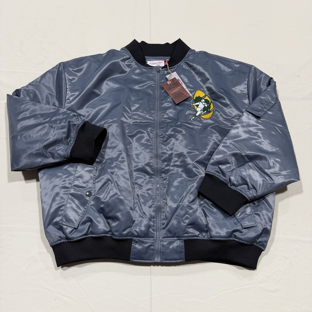 Mitchell & Ness Throwbacks Green Bay Packers Bomber Jacket Mens 3XL Grey NFL